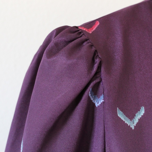 Vintage Deep Purple High-Neckline Puff Sleeve Button Down Shirt - Picture 5 of 8